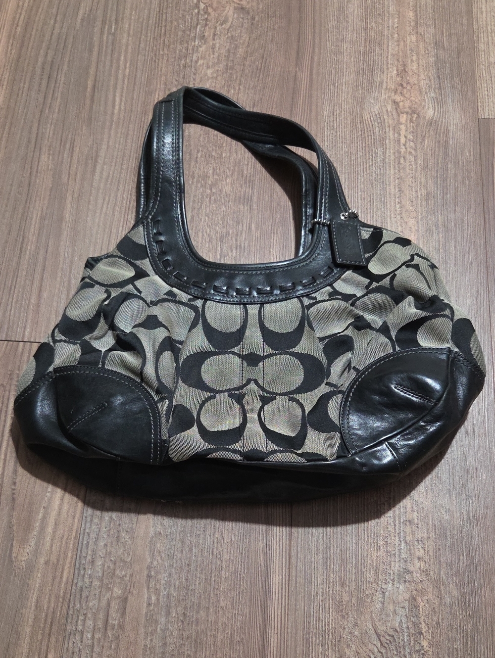 Coach Ergo Y2K Black Leather & Brown Signature Canvas Shoulder Bag